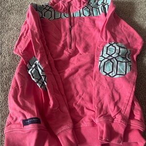 Simply Southern Pink Pullover with Blue Geometric Design
